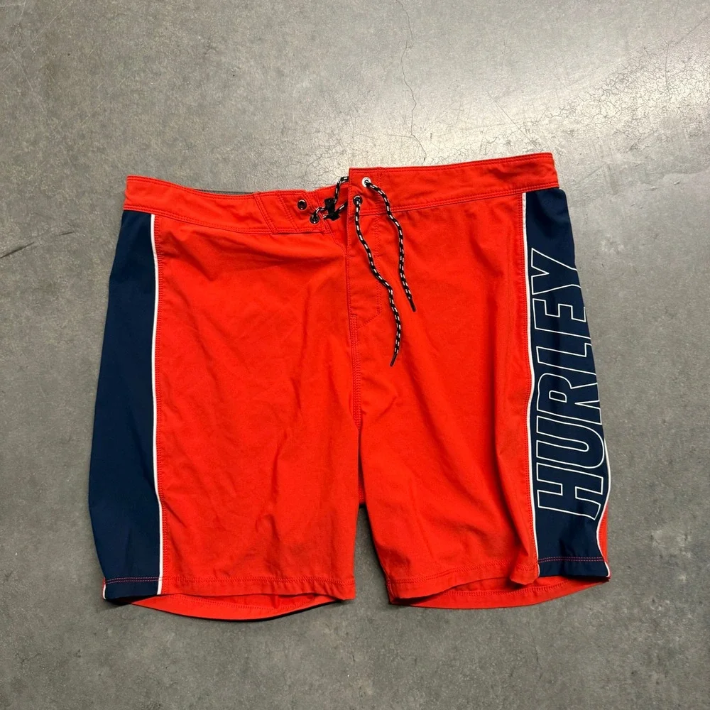 Hurley Phantom Board Shorts Mens 38 Red Navy Blue Swim Trunks Logo Quick Dry